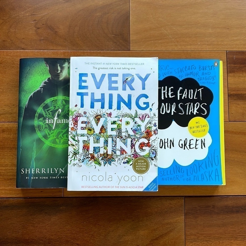 3-Set Softcover Books: Everything, Everything; The Fault In Our Stars; infamous